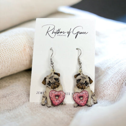 Pug Earrings - Pug Dog, Dog Earrings, Dog Jewelry, Dog Mom, French Bull Pug, Handmade Earrings, Furbaby, Pug Puppy, Cute Pug, French Bulldog