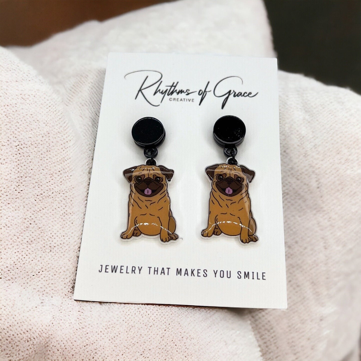 Pug Earrings - Pug Dog, Dog Earrings, Dog Jewelry, Dog Mom, French Bull Pug, Handmade Earrings, Furbaby, Pug Puppy, Cute Pug, French Bulldog
