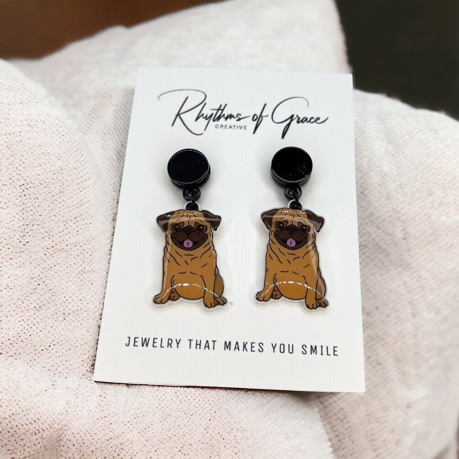 Pug Earrings - Pug Dog, Dog Earrings, Dog Jewelry, Dog Mom, French Bull Pug, Handmade Earrings, Furbaby, Pug Puppy, Cute Pug, French Bulldog