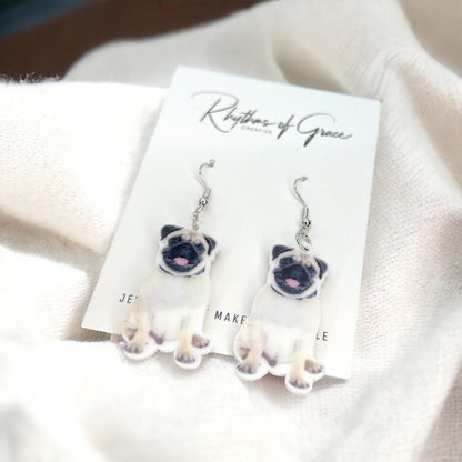 Pug Earrings - Pug Dog, Dog Earrings, Dog Jewelry, Dog Mom, French Bull Pug, Handmade Earrings, Furbaby, Pug Puppy, Cute Pug, French Bulldog