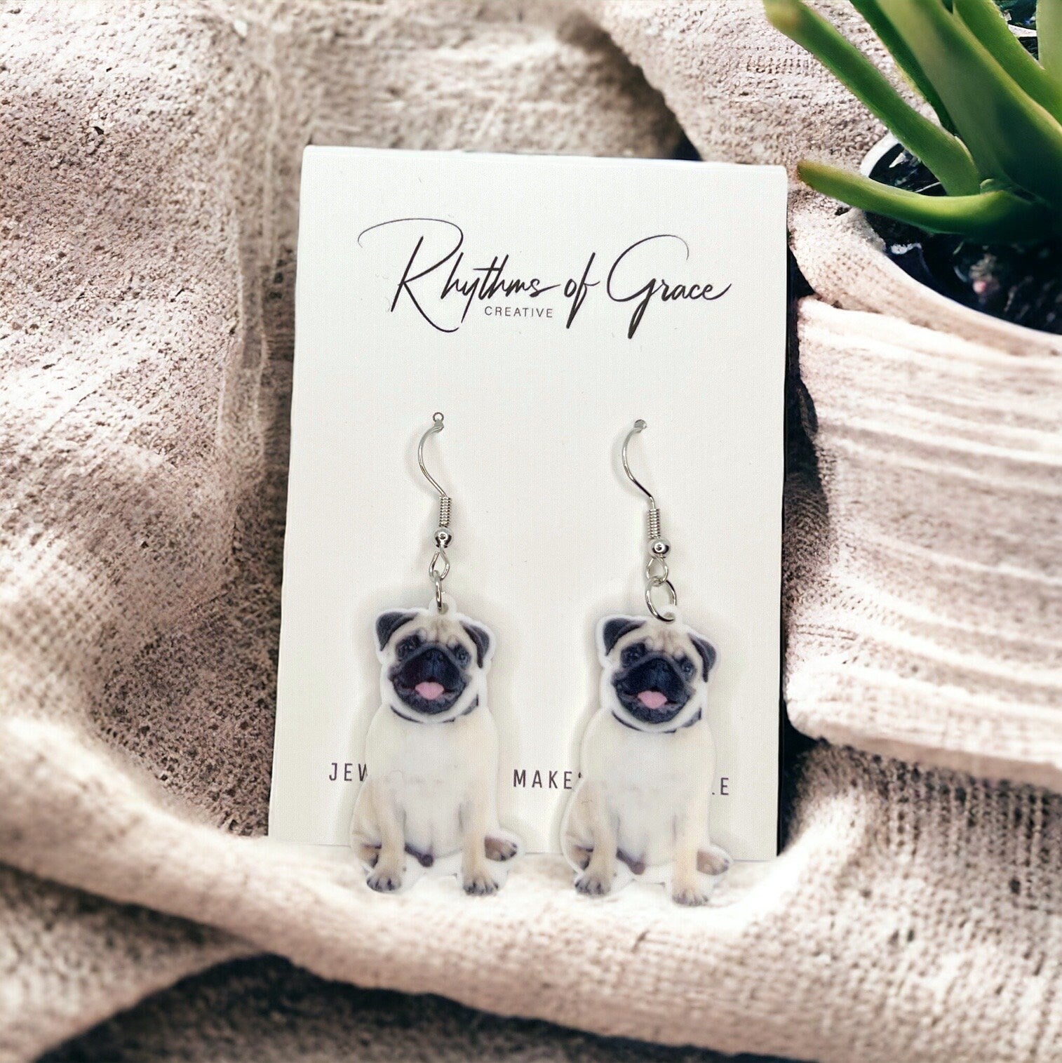 Pug Earrings - Pug Dog, Dog Earrings, Dog Jewelry, Dog Mom, French Bull Pug, Handmade Earrings, Furbaby, Pug Puppy, Cute Pug, French Bulldog