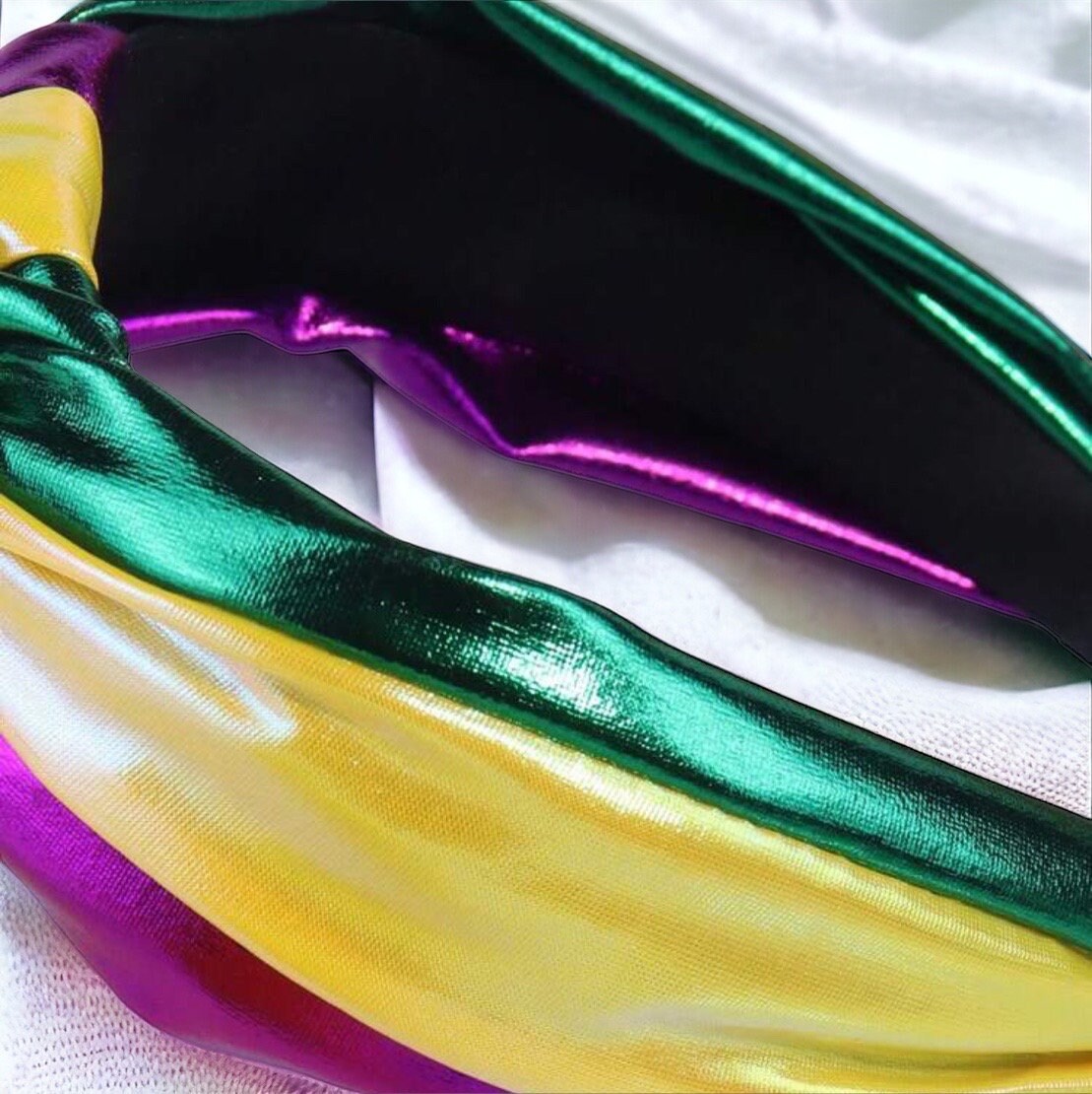 Fiesta Flair: Shimmering Mardi Gras Headband in Purple, Green & Gold! - Rhythms of Grace Creative