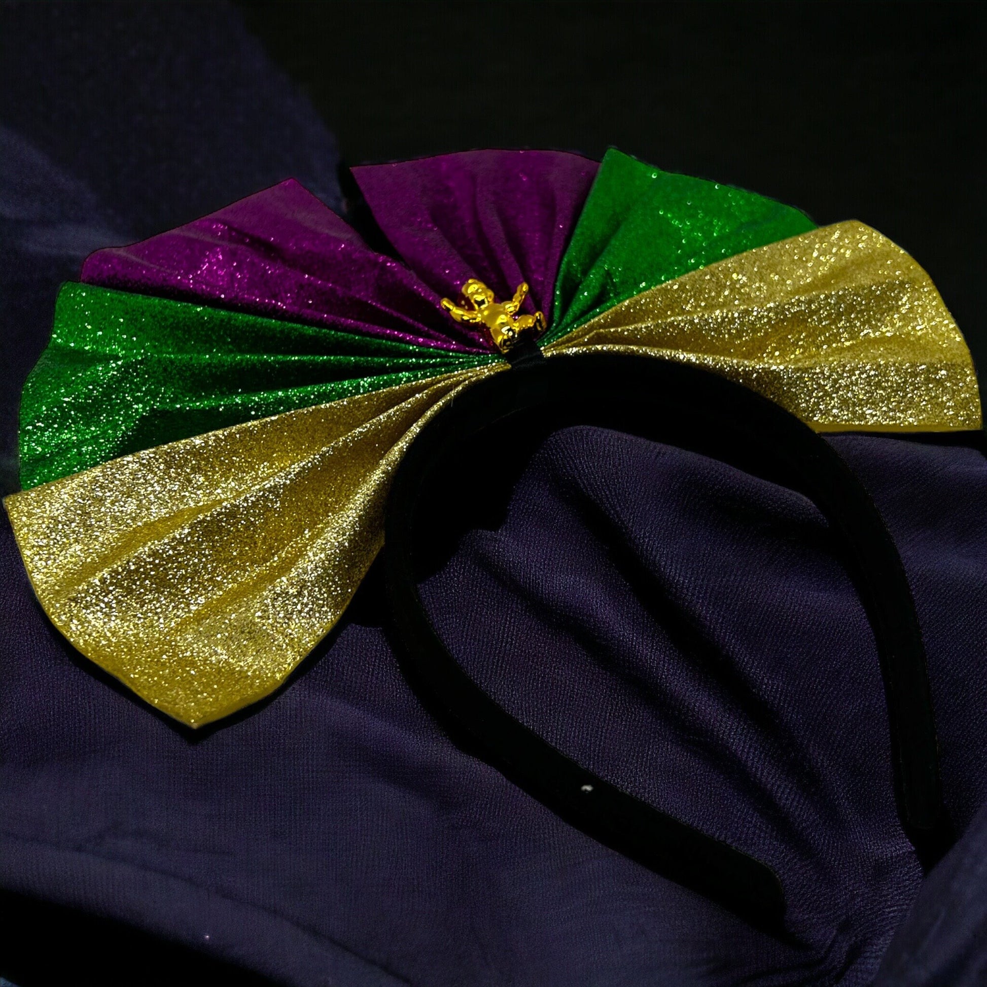 One-of-a-Kind Mardi Gras Magic: Dazzling Headband with King Cake Charm! - Rhythms of Grace Creative