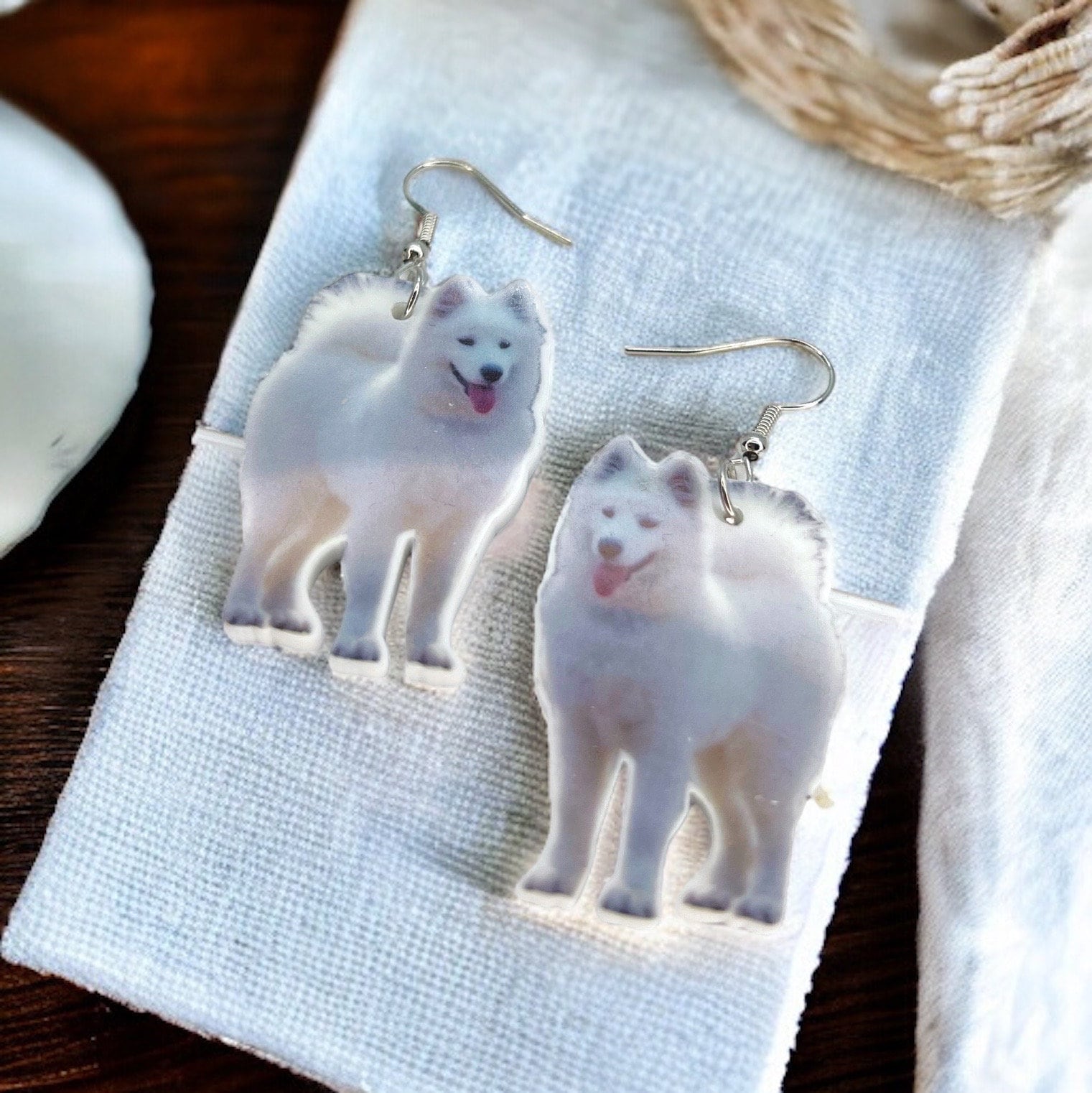 Samoyed Earrings - American Eskimo Dog, Dog Earrings, Dog Jewelry, Dog Mom, Samoyed Dog, Handmade Earrings, Samoyed Gift, White Fluffy Dog