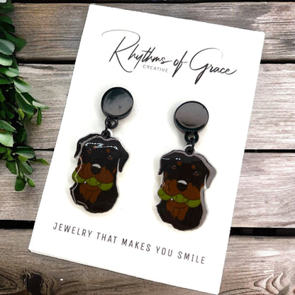 Rottweiler Earrings - Rottweiler Dog, Dog Earrings, Dog Jewelry, Dog Mom, Rottweiler Breed, Handmade Earrings, Rottweiler Gift, Rottweilers