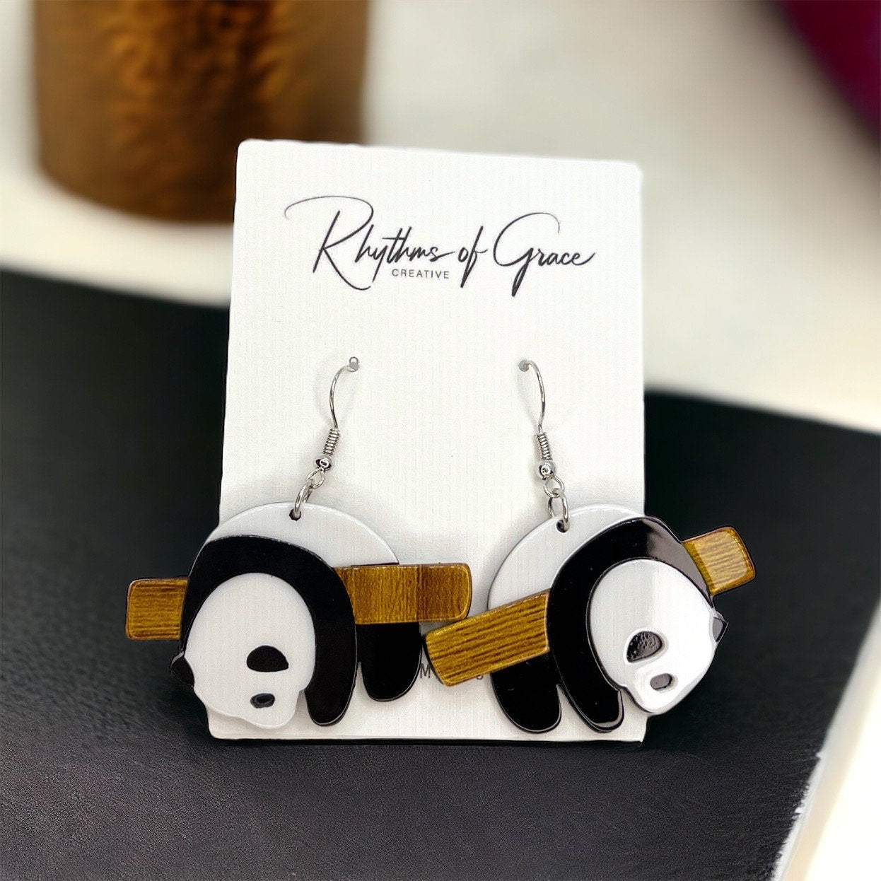 Panda Earrings - Panda Jewelry, Handmade Earrings, Handmade Jewelry, Animal Earrings, Animal Jewelry, Giant Panda, Panda Bear, Bamboo