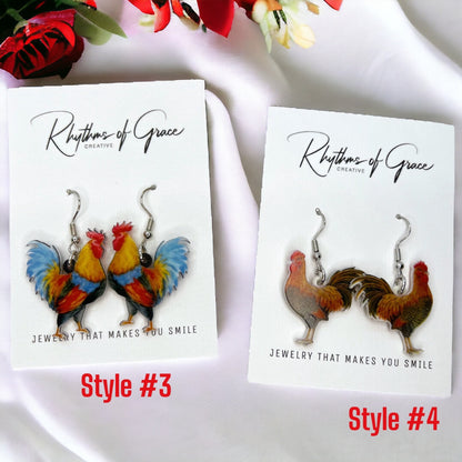 Rooster Earrings - Rooster Jewelry, Handmade Earrings, Handmade Jewelry, Animal Earrings, Animal Jewelry, Chicken Earrings, Chicken Mom