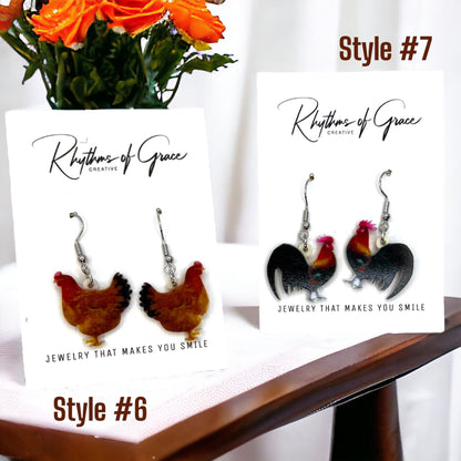 Rooster Earrings - Rooster Jewelry, Handmade Earrings, Handmade Jewelry, Animal Earrings, Animal Jewelry, Chicken Earrings, Chicken Mom