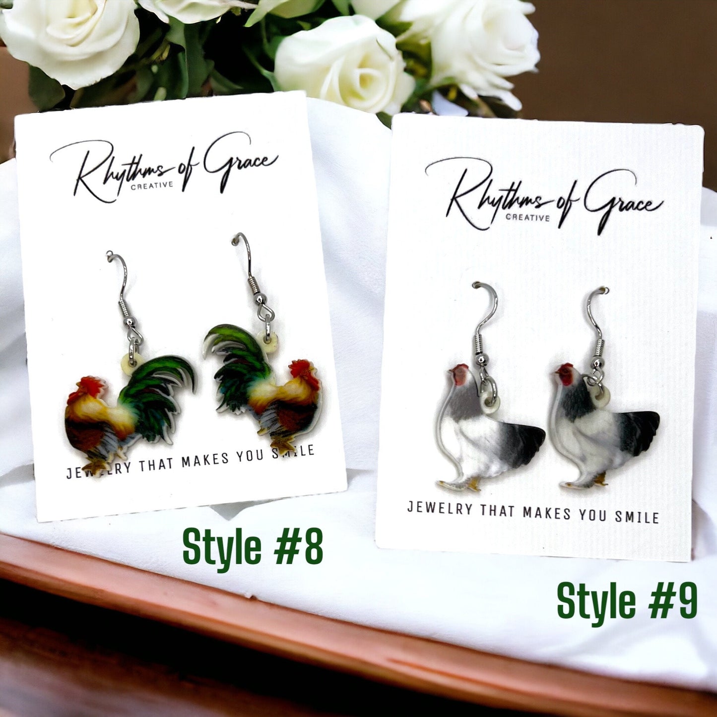 Rooster Earrings - Rooster Jewelry, Handmade Earrings, Handmade Jewelry, Animal Earrings, Animal Jewelry, Chicken Earrings, Chicken Mom