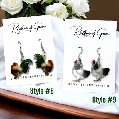 Rooster Earrings - Rooster Jewelry, Handmade Earrings, Handmade Jewelry, Animal Earrings, Animal Jewelry, Chicken Earrings, Chicken Mom