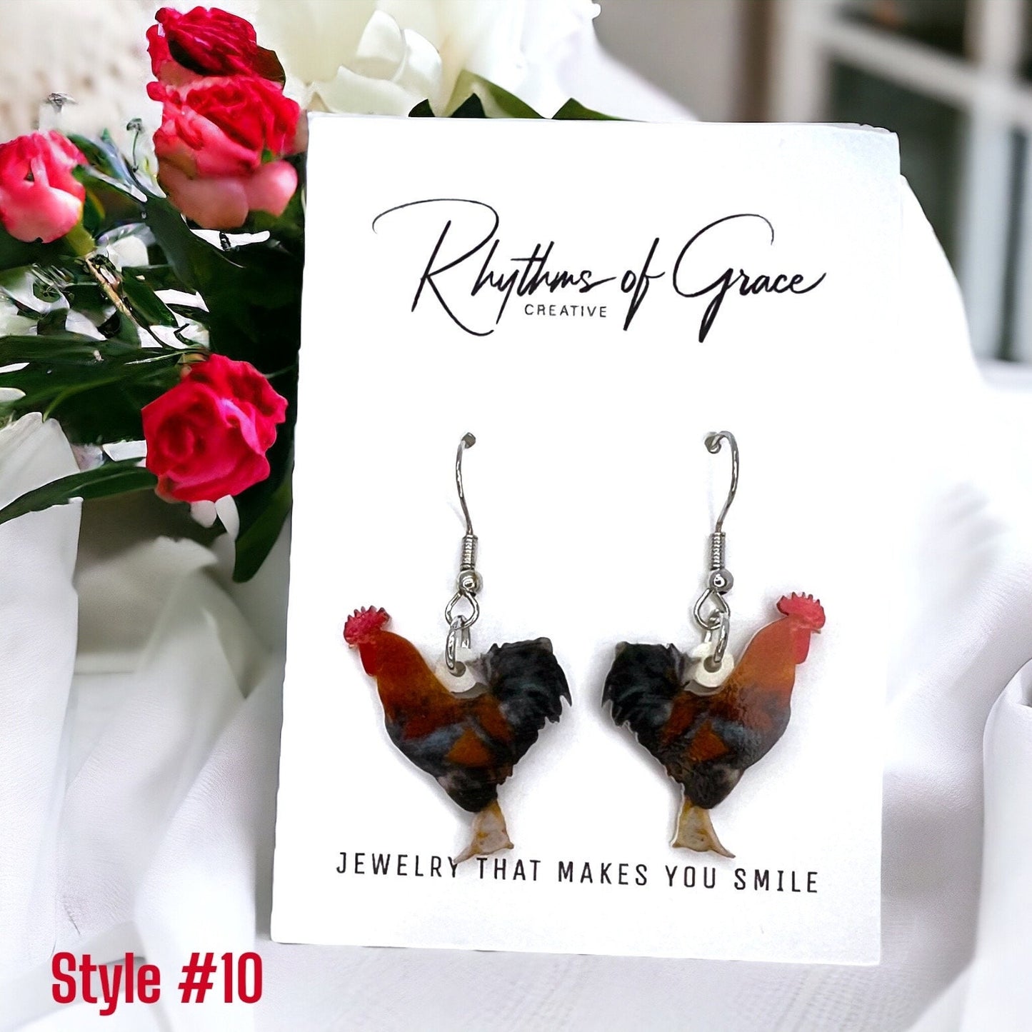 Rooster Earrings - Rooster Jewelry, Handmade Earrings, Handmade Jewelry, Animal Earrings, Animal Jewelry, Chicken Earrings, Chicken Mom