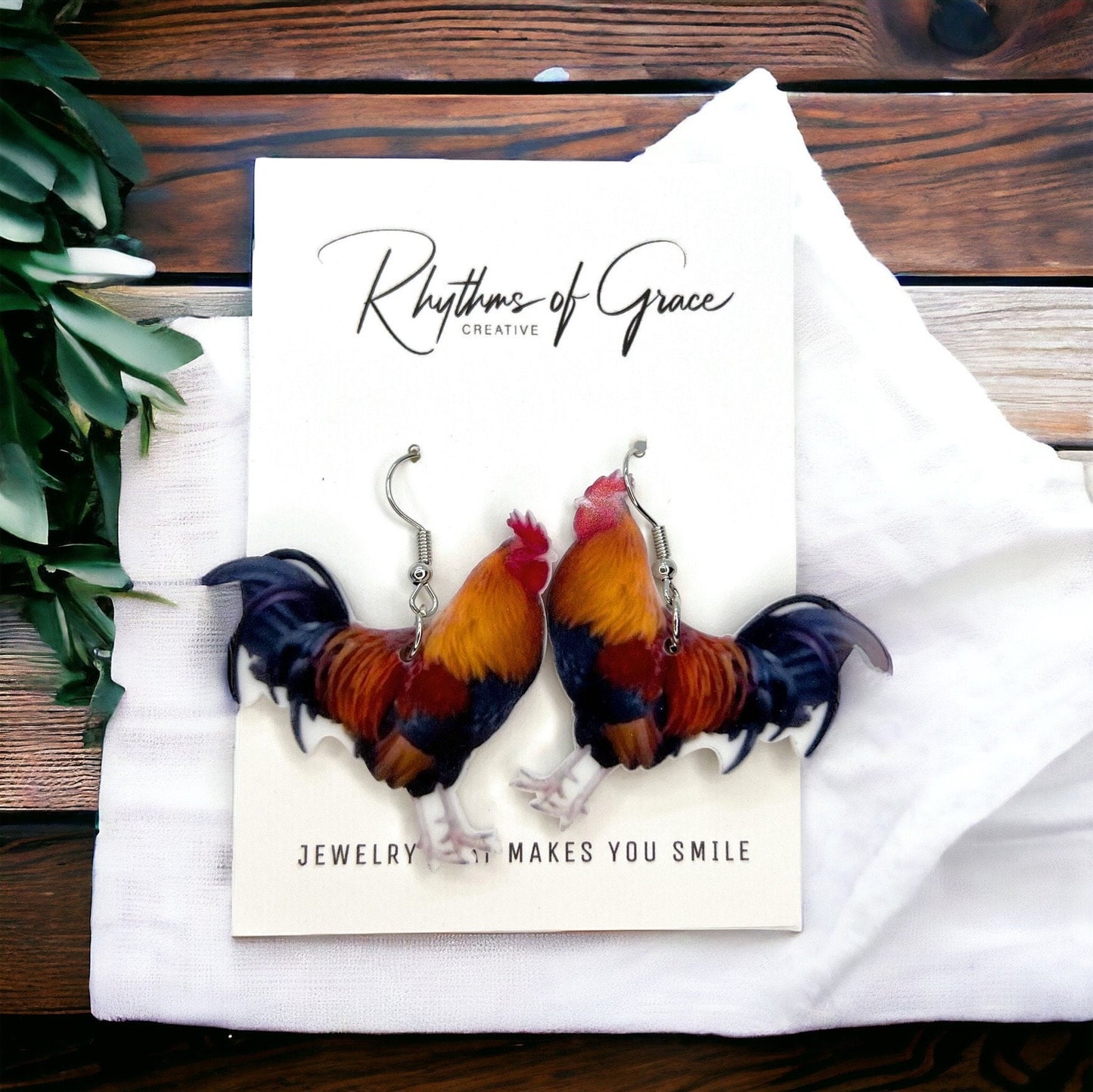 Rooster Earrings - Rooster Jewelry, Handmade Earrings, Handmade Jewelry, Animal Earrings, Animal Jewelry, Chicken Earrings, Chicken Mom