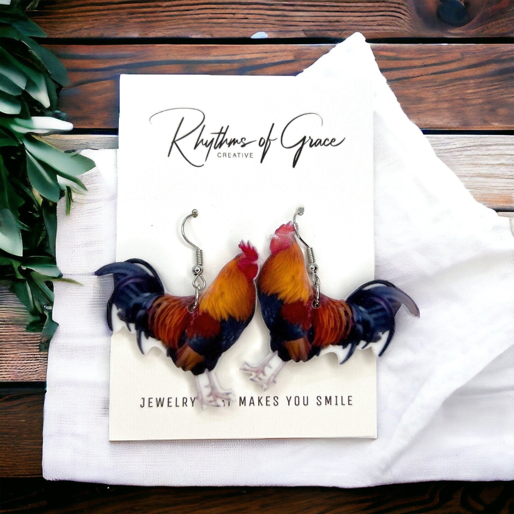 Rooster Earrings - Rooster Jewelry, Handmade Earrings, Handmade Jewelry, Animal Earrings, Animal Jewelry, Chicken Earrings, Chicken Mom