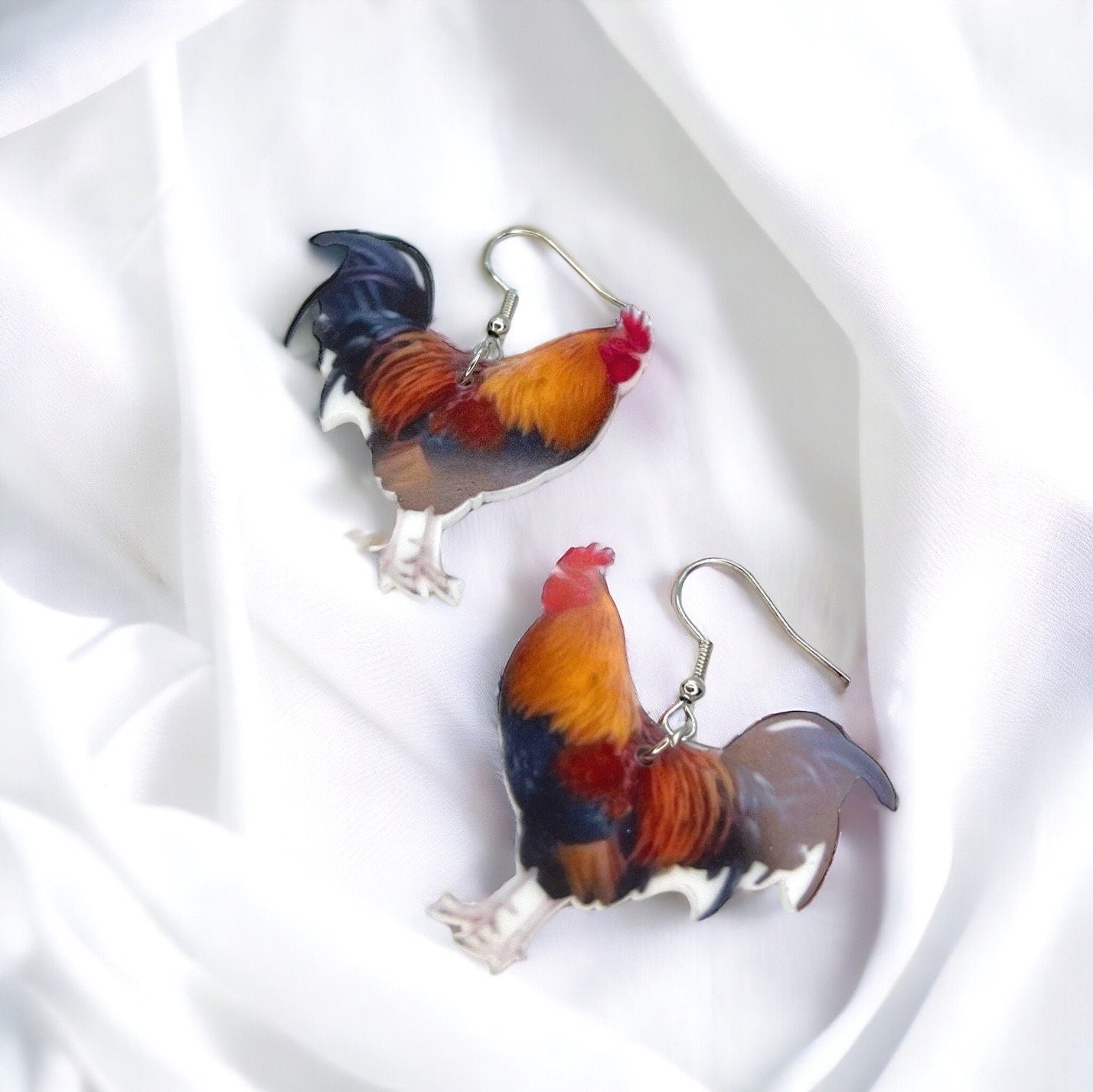 Rooster Earrings - Rooster Jewelry, Handmade Earrings, Handmade Jewelry, Animal Earrings, Animal Jewelry, Chicken Earrings, Chicken Mom