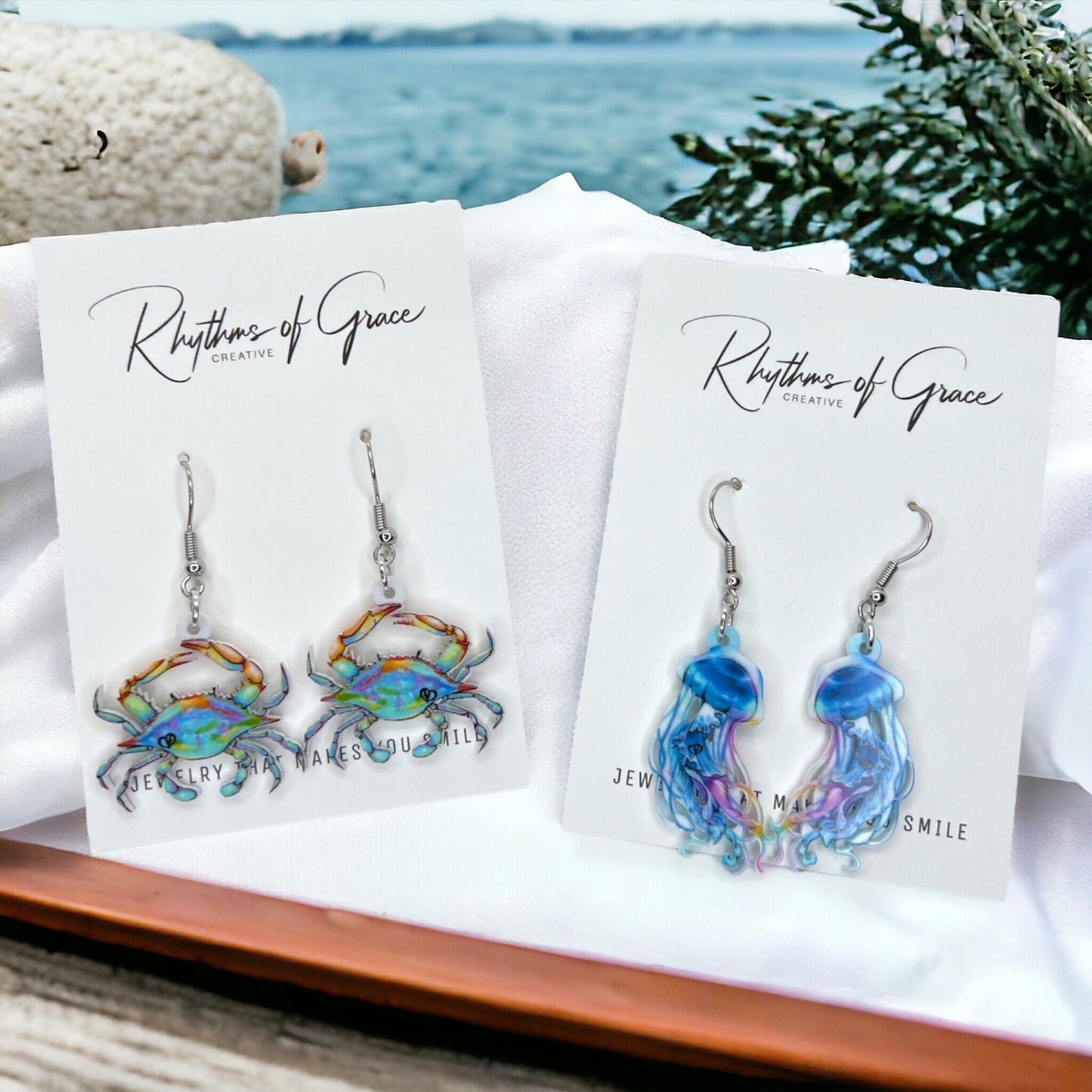 Seashore Earrings - Seashore Jewelry, Jellyfish Earrings, Crab Earrings, Handmade Earrings, Handmade Jewelry, Animal Earrings, Ocean Animal