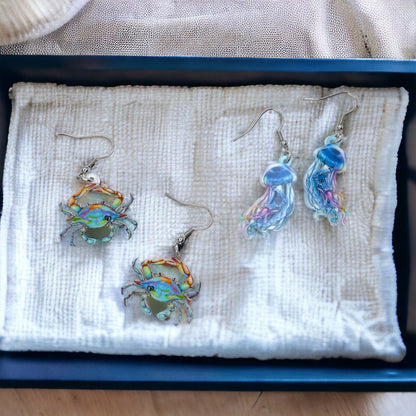 Seashore Earrings - Seashore Jewelry, Jellyfish Earrings, Crab Earrings, Handmade Earrings, Handmade Jewelry, Animal Earrings, Ocean Animal