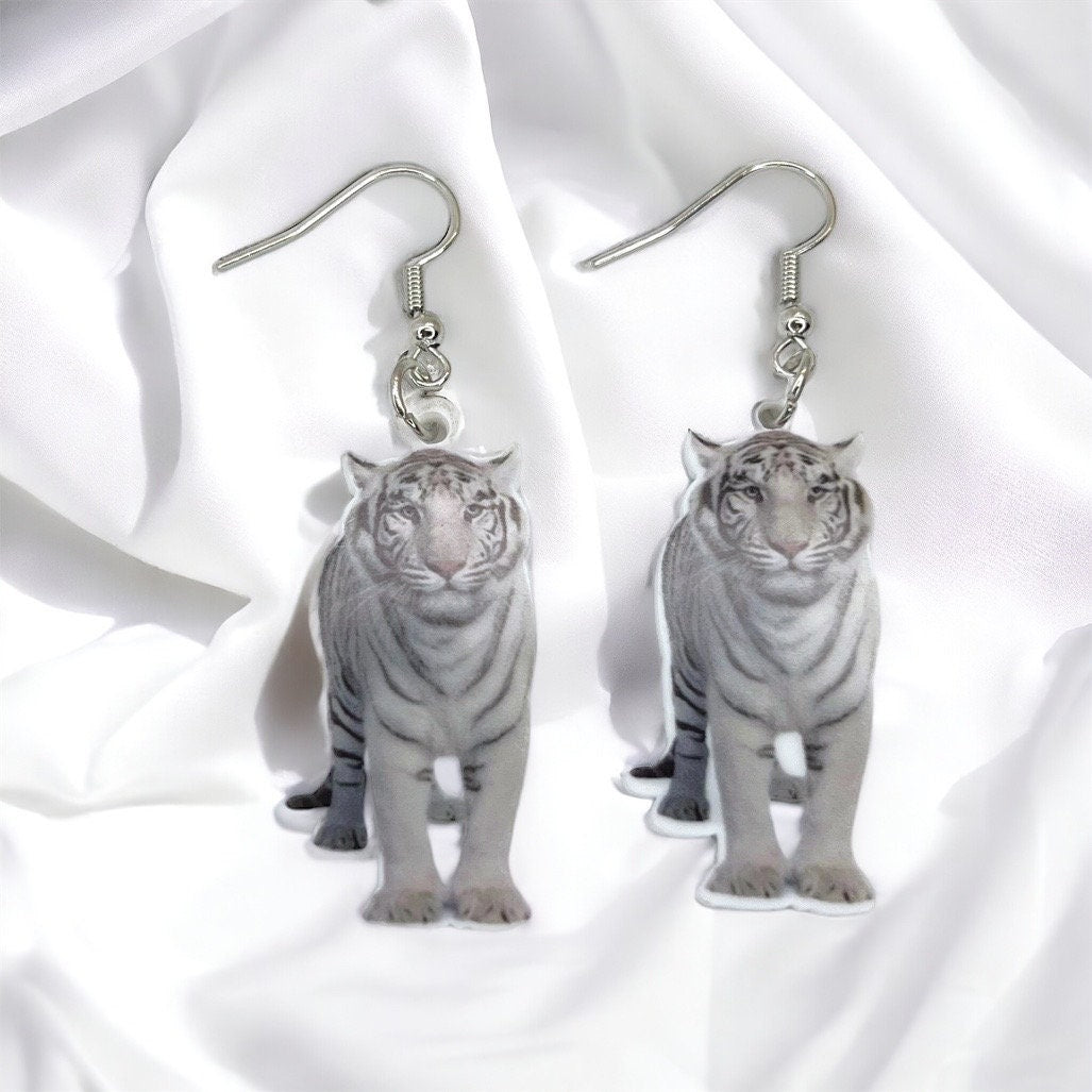 White Tiger Earrings - Tiger Jewelry, Handmade Earrings, Handmade Jewelry, Animal Earrings, Tiger Football, Animal Jewelry, Tigers
