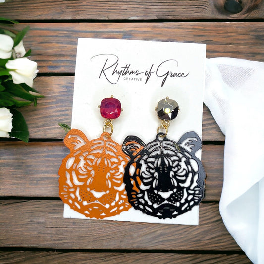 Tiger Earrings - Tiger Jewelry, Handmade Earrings, Handmade Jewelry, Animal Earrings, Tiger Football, Animal Jewelry, Orange and Black