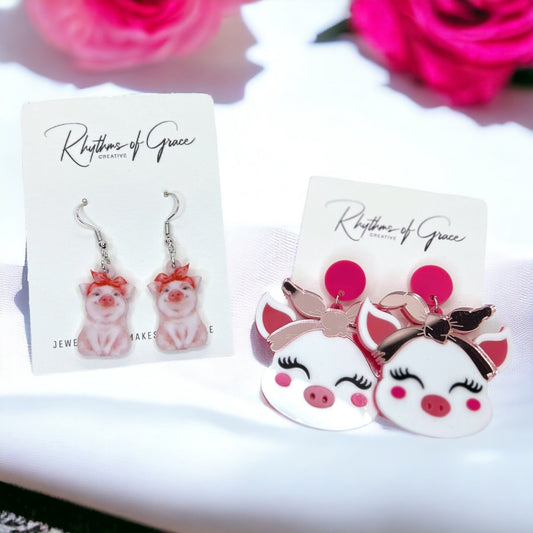 Pig Earrings - Pig Jewelry, Pink Pig, Handmade Earrings, Handmade Jewelry, Animal Earrings, Animal Jewelry, Piggy, Pig Accessories