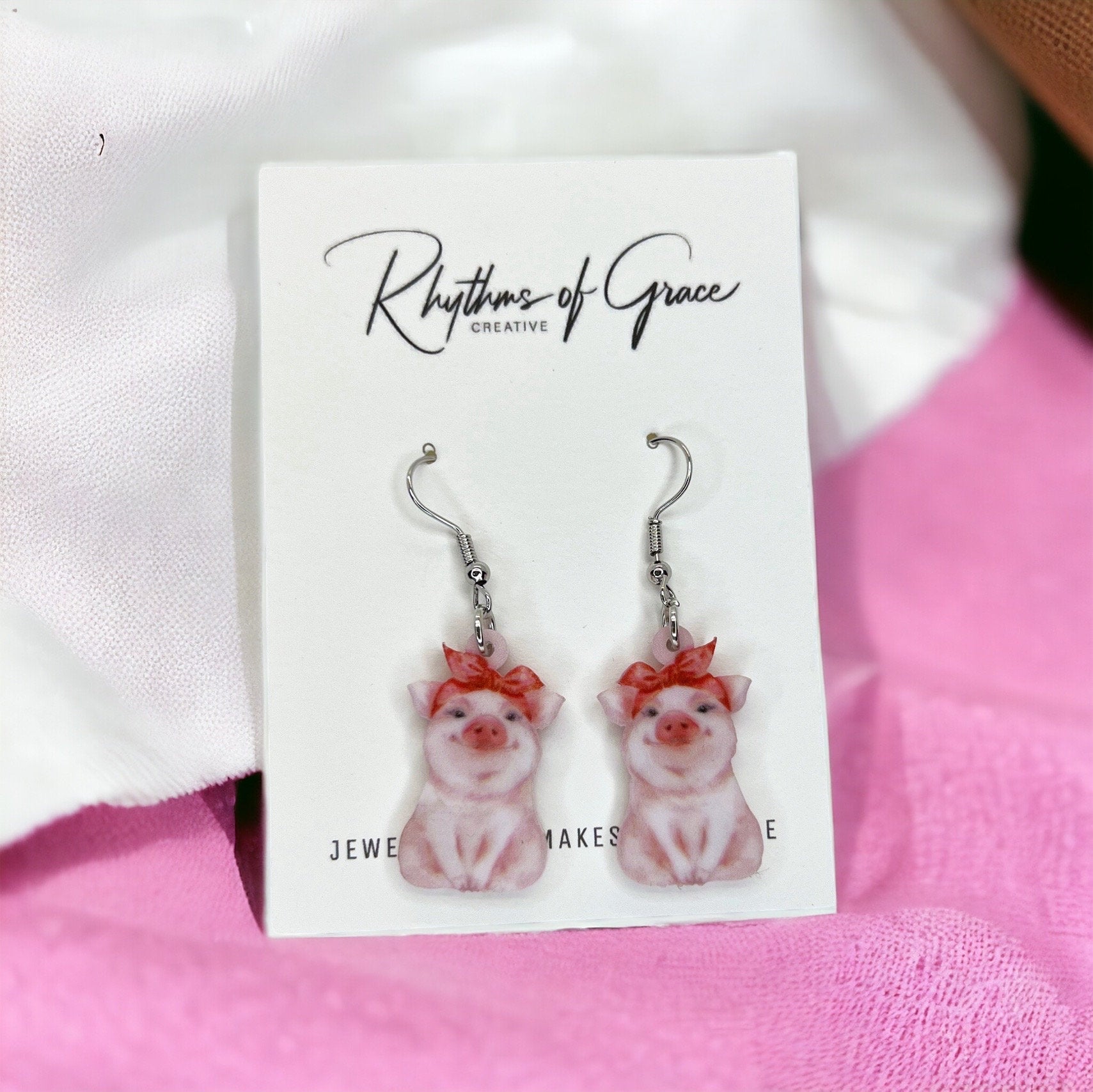 Pig Earrings - Pig Jewelry, Pink Pig, Handmade Earrings, Handmade Jewelry, Animal Earrings, Animal Jewelry, Piggy, Pig Accessories