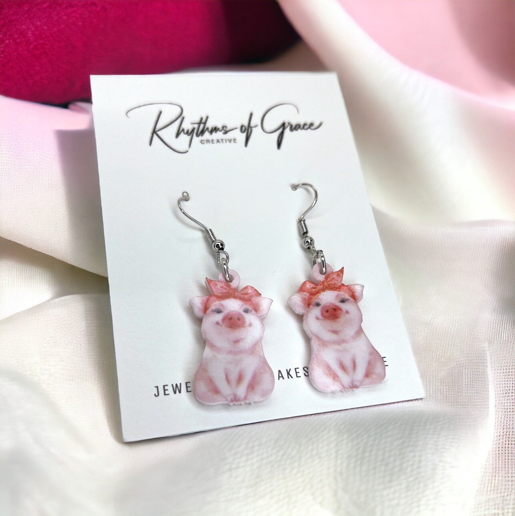 Pig Earrings - Pig Jewelry, Pink Pig, Handmade Earrings, Handmade Jewelry, Animal Earrings, Animal Jewelry, Piggy, Pig Accessories