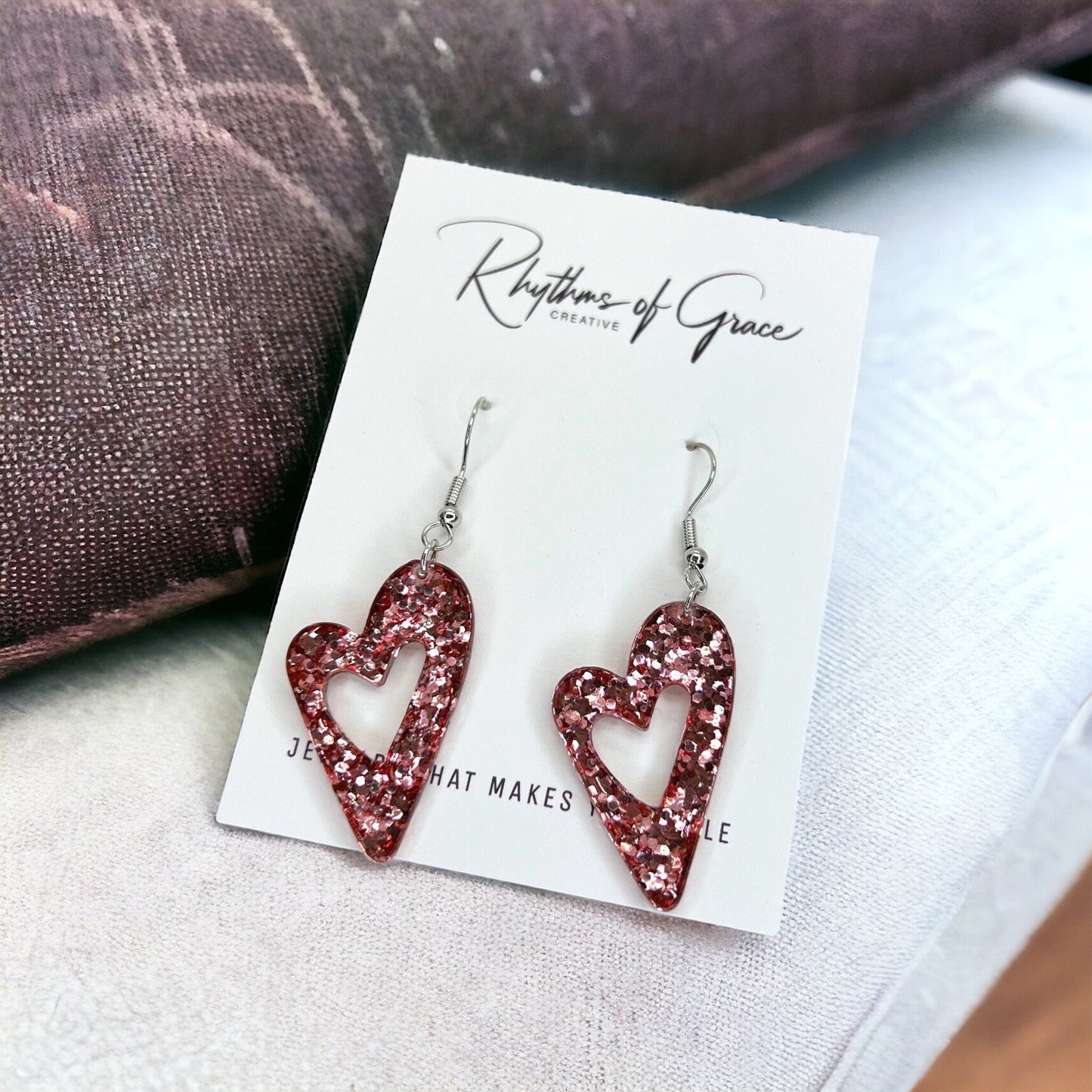 Sparkle & Shine: Pink Glitter Heart Dangle Earrings for Lovebirds! - Rhythms of Grace Creative