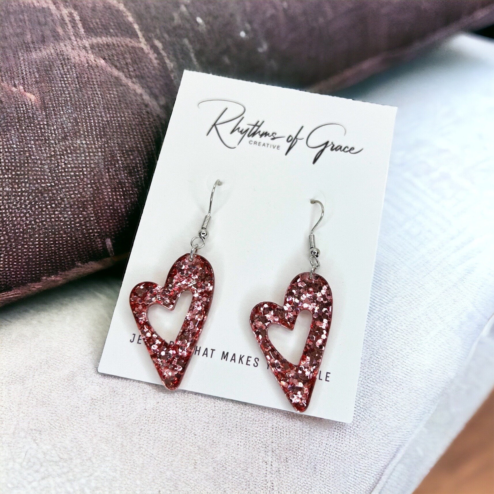 Sparkle & Shine: Pink Glitter Heart Dangle Earrings for Lovebirds! - Rhythms of Grace Creative