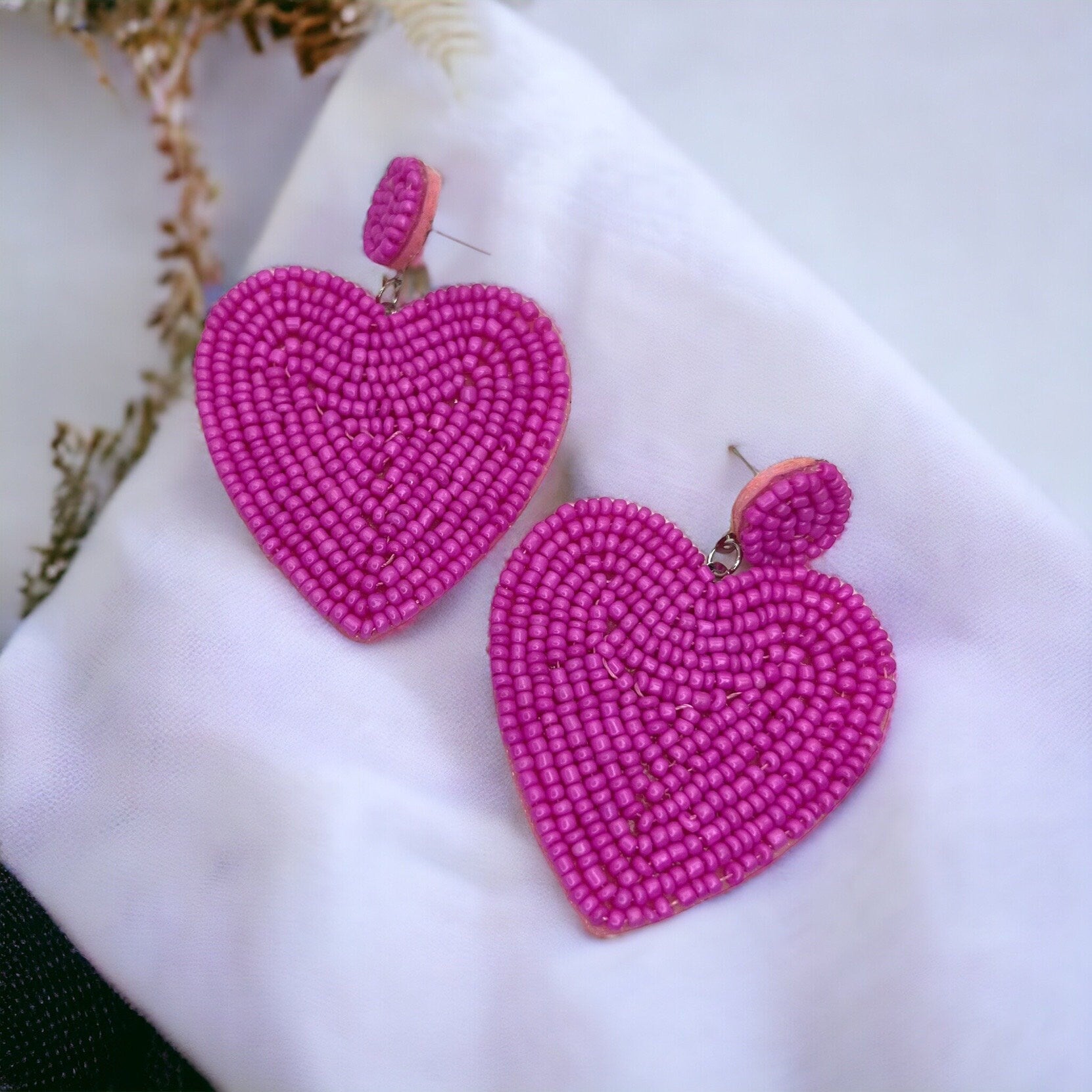Love at First Dangle: Oversized Hot Pink Heart Beaded Earrings! - Rhythms of Grace Creative