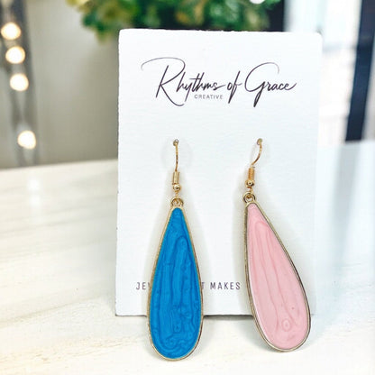 Gender Reveal Earrings - Baby Shower, New Mom, Mother’s Day, Mom Earrings, Momma Earrings, Mama Earrings, Team Pink, Team Blue, Pink or Blue