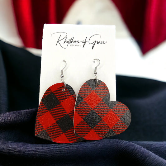 Heartfelt Style: Buffalo Plaid Love Dangle Earrings - Perfect for Valentine’s Day or Christmas! - Rhythms of Grace Creative