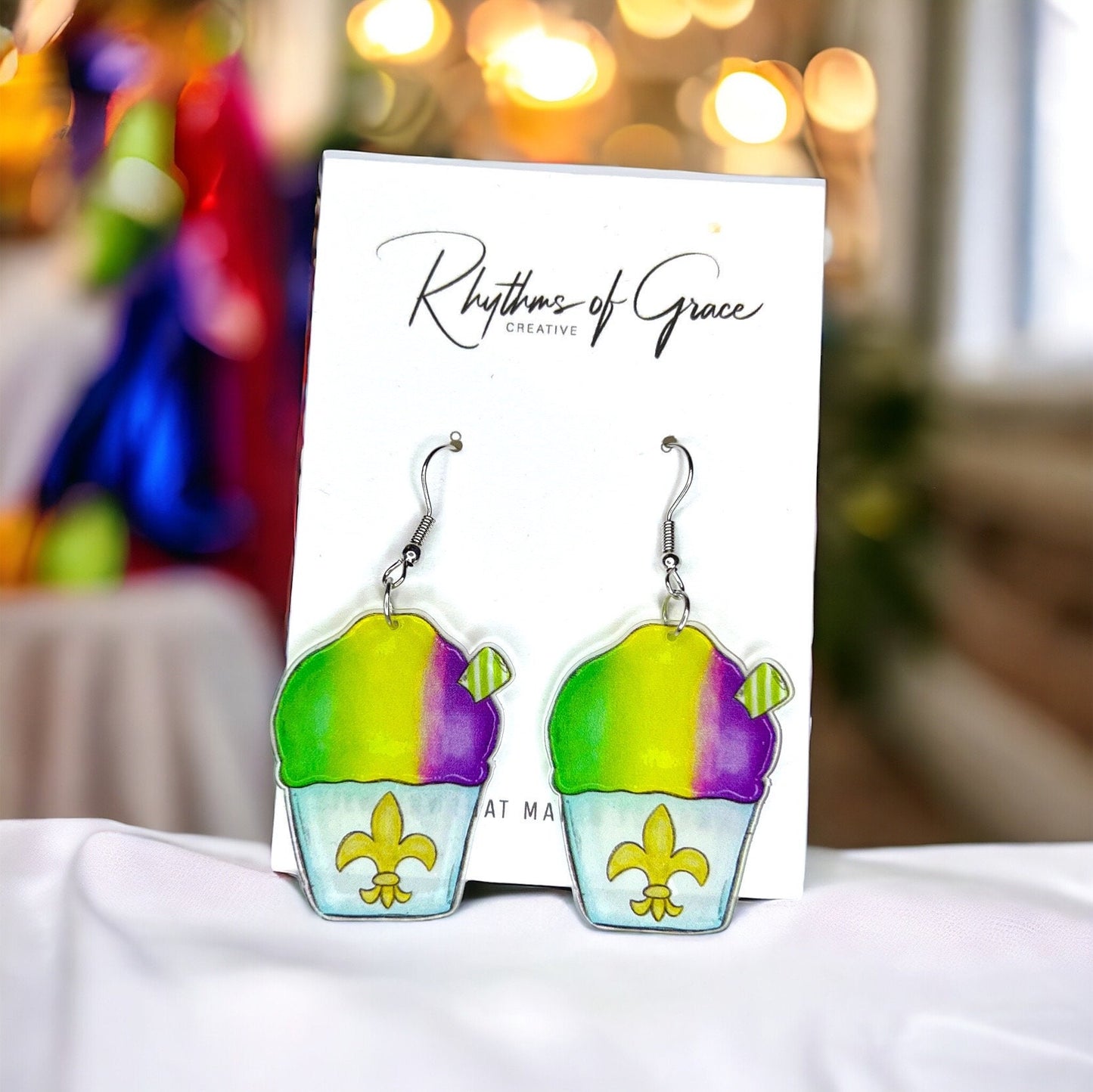 Mardi Gras Snowball Earrings – Sweet & Festive Dangles! - Rhythms of Grace Creative