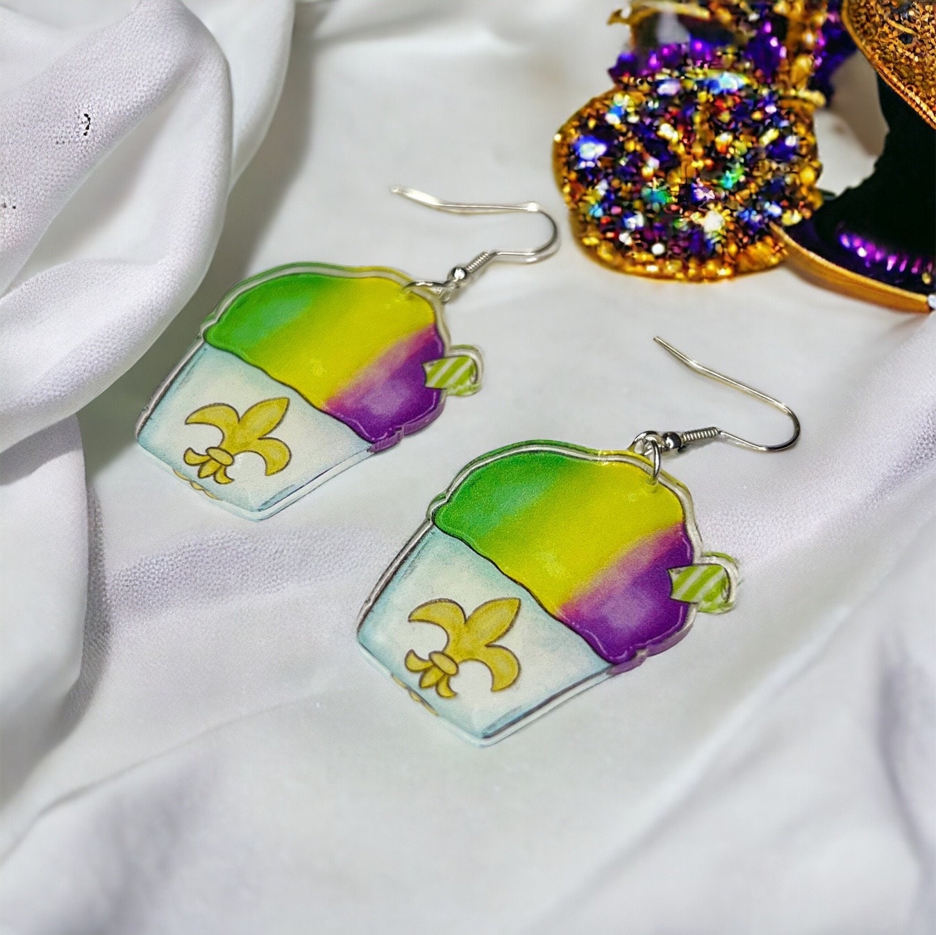 Mardi Gras Snowball Earrings – Sweet & Festive Dangles! - Rhythms of Grace Creative
