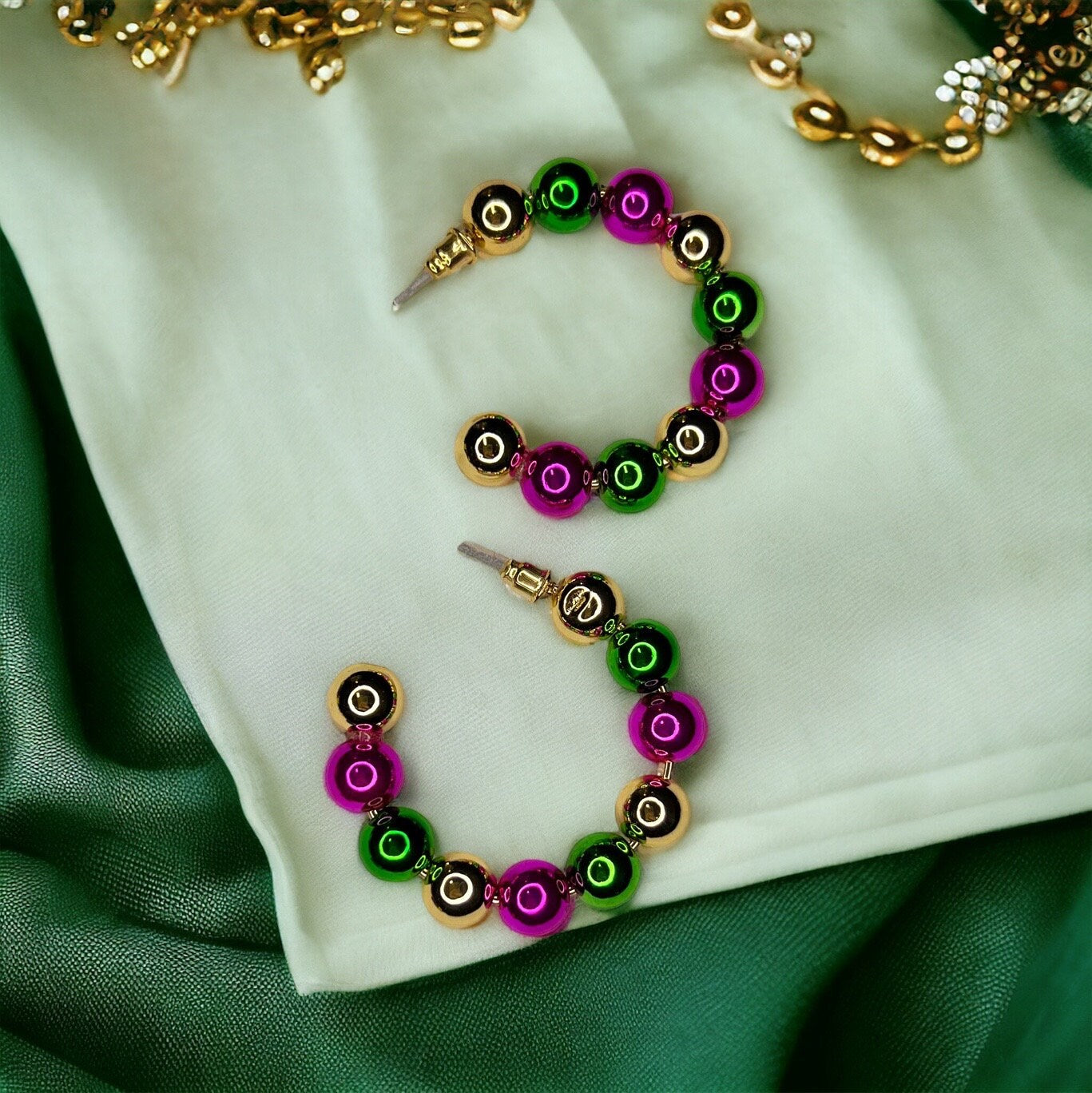 Mardi Gras Hoops - Mardi Gras Beads, New Orleans, Purple Green Gold, Mardi Gras Jewelry, Parade Outfit, Mardi Gras Earrings, Glitter Hoops - Rhythms of Grace Creative