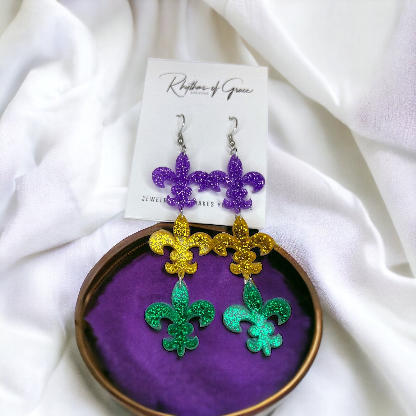 Mardi Gras Crown Dangle Earrings – Celebrate Like Royalty! - Rhythms of Grace Creative