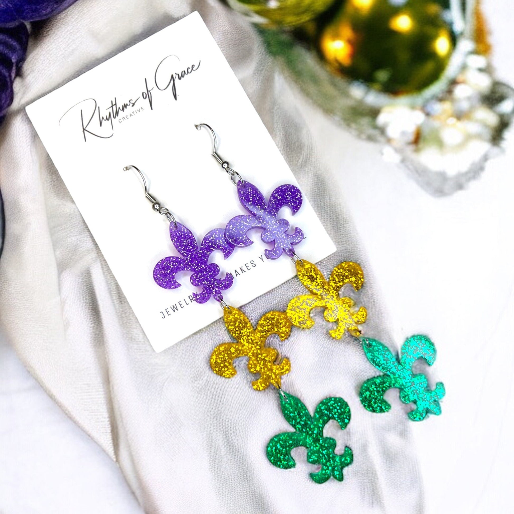 Mardi Gras Crown Dangle Earrings – Celebrate Like Royalty! - Rhythms of Grace Creative