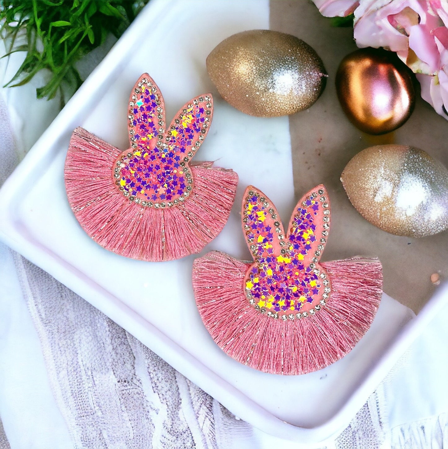 Sparkle & Hop: Pink Glitter Tassel Bunny Earrings for a Dazzling Easter! - Rhythms of Grace Creative