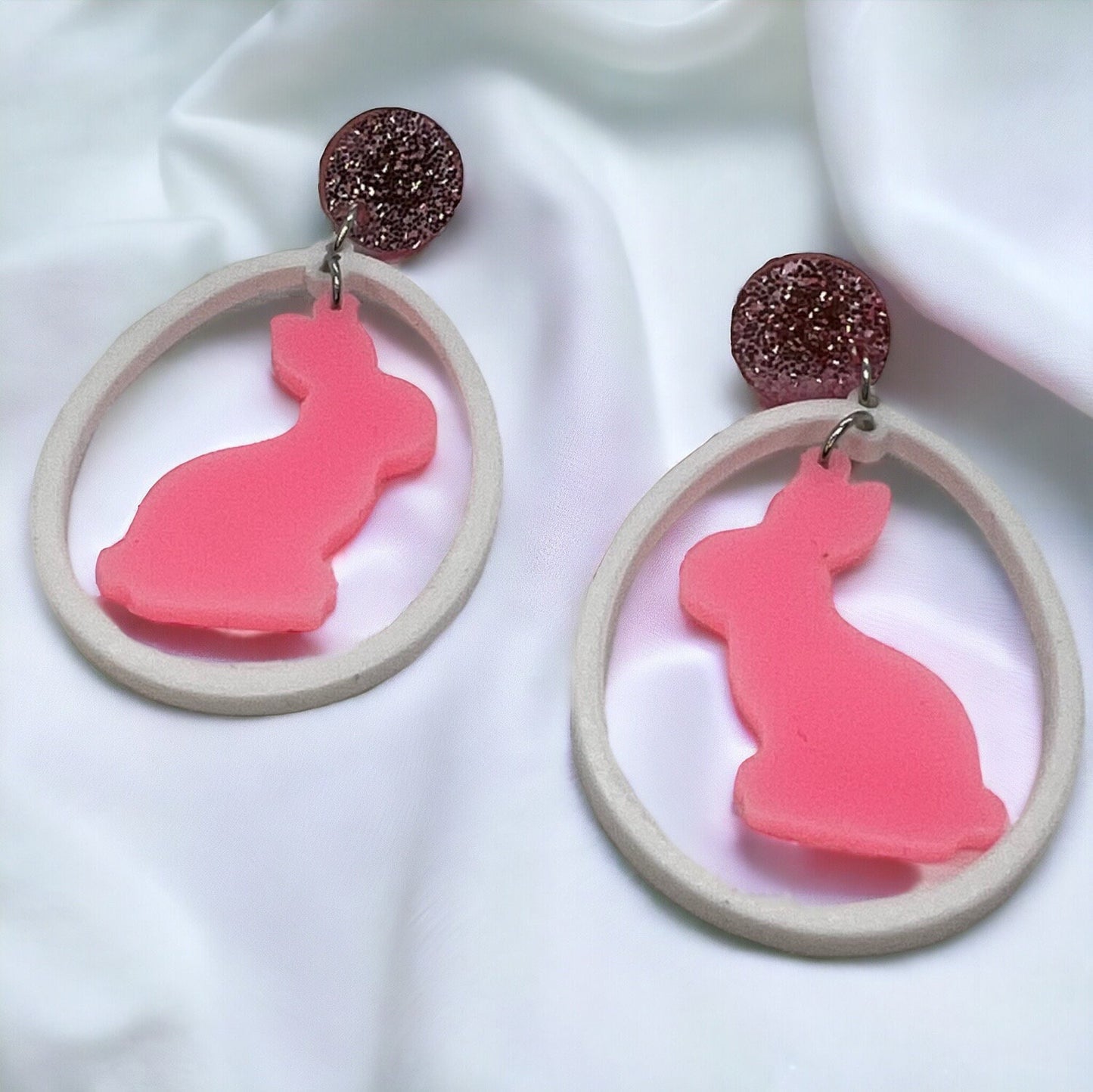 Pink Bunny Easter Earrings | Spring Accessory | Easter Bunny, Egg & Glitter Stud Earrings | Cute Easter Gift | Handmade Jewelry - Rhythms of Grace Creative