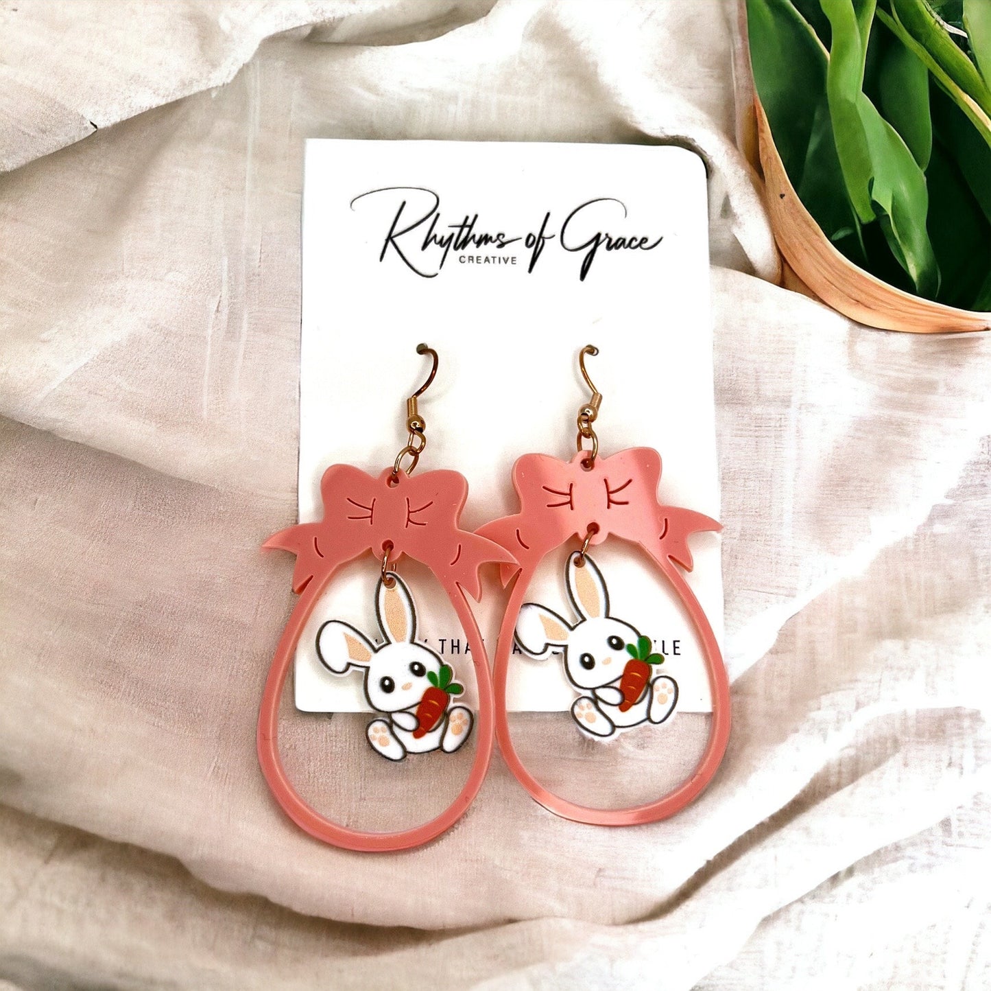 Pink Bunny Dangle Earrings: Hop into Easter Fun with Sparkly Style! - Rhythms of Grace Creative
