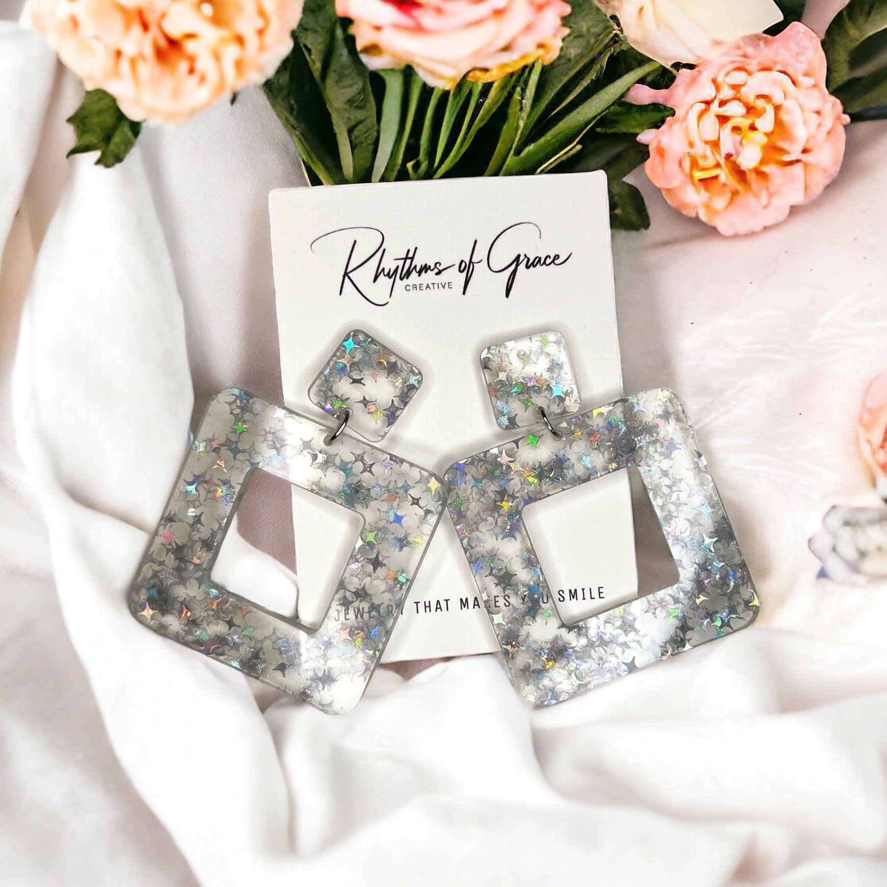 Sparkle & Shine: Silver & Clear Holographic Earrings - Rhythms of Grace Creative