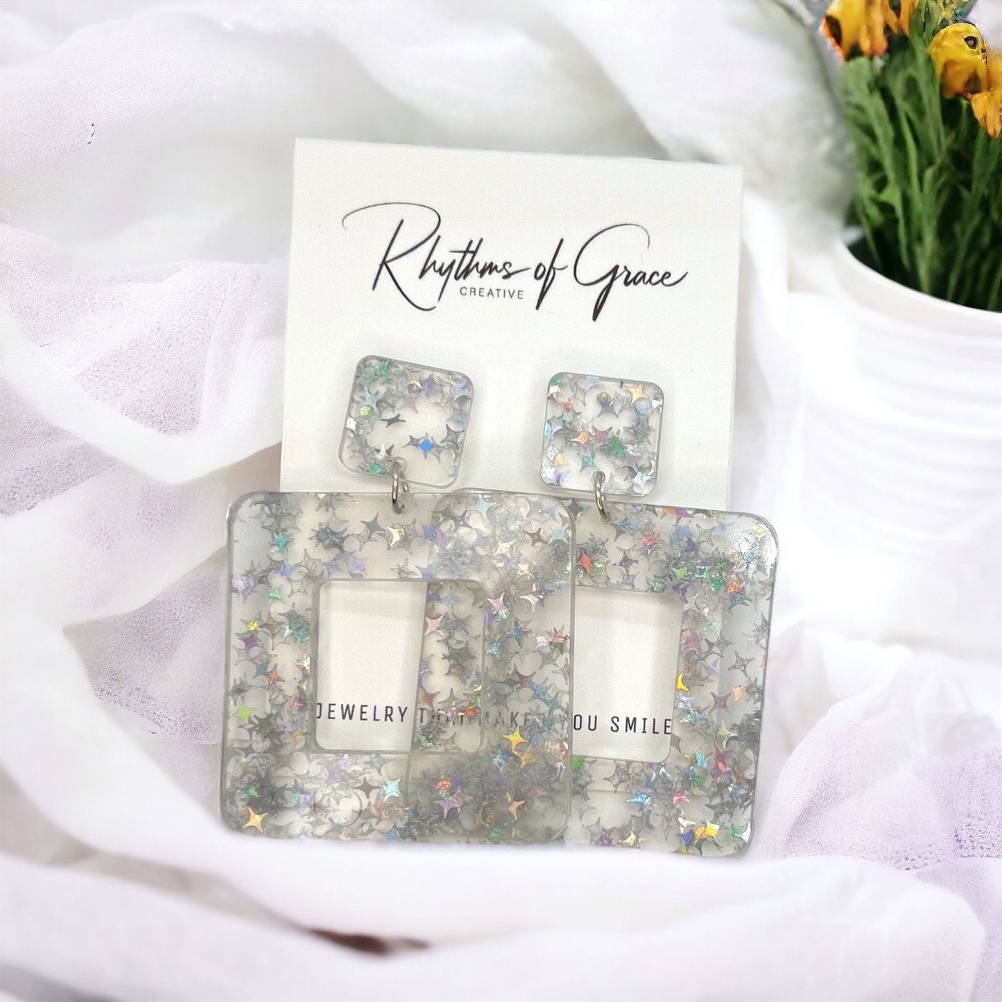 Sparkle & Shine: Silver & Clear Holographic Earrings - Rhythms of Grace Creative