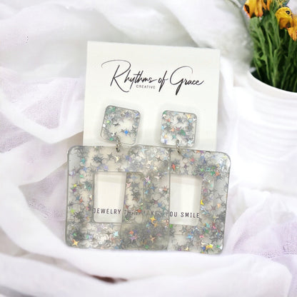 Sparkle & Shine: Silver & Clear Holographic Earrings - Rhythms of Grace Creative