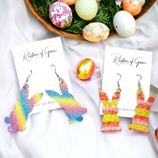 Hoppy Easter Styles: Sparkling Glitter Bunny Earrings! - Rhythms of Grace Creative