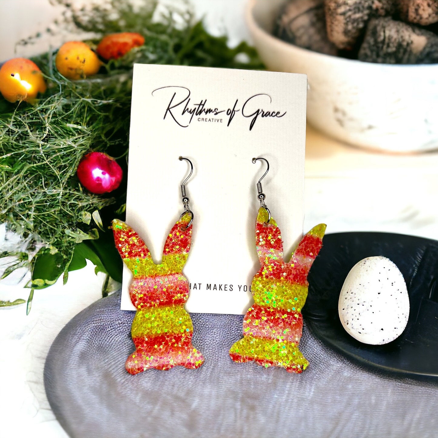 Hoppy Easter Styles: Sparkling Glitter Bunny Earrings! - Rhythms of Grace Creative