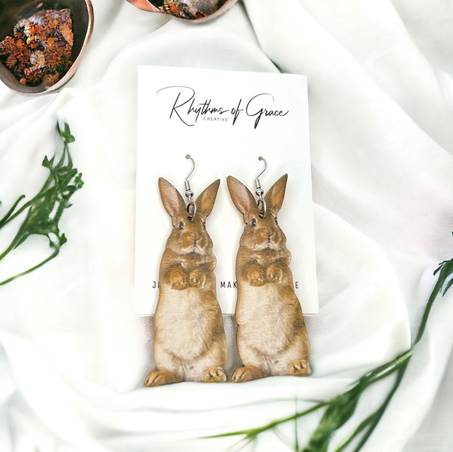 Whimsical Wooden Rabbit Earrings - Perfect for Easter Cheer! - Rhythms of Grace Creative