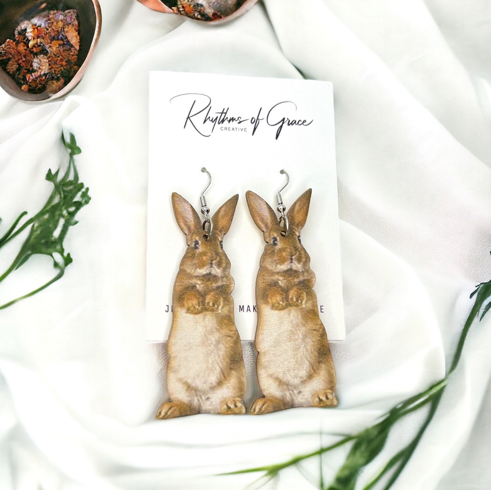 Whimsical Wooden Rabbit Earrings - Perfect for Easter Cheer! - Rhythms of Grace Creative