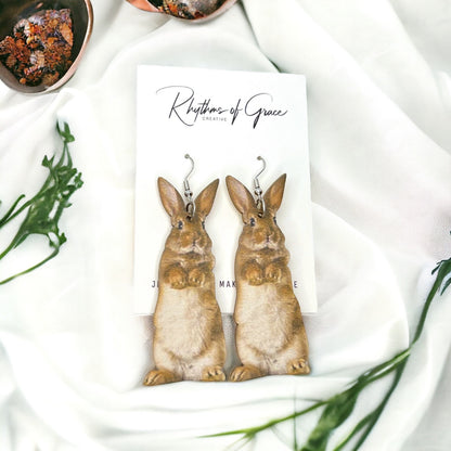 Whimsical Wooden Rabbit Earrings - Perfect for Easter Cheer! - Rhythms of Grace Creative