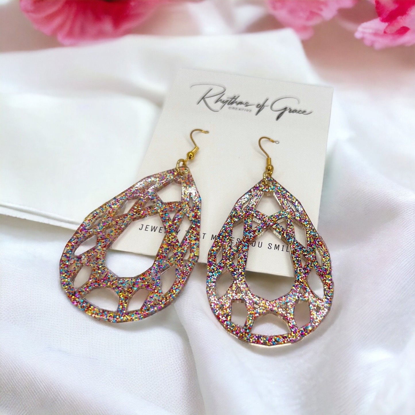 Enchanting Pink Glitter Earrings - Perfect Everyday Sparkle - Rhythms of Grace Creative