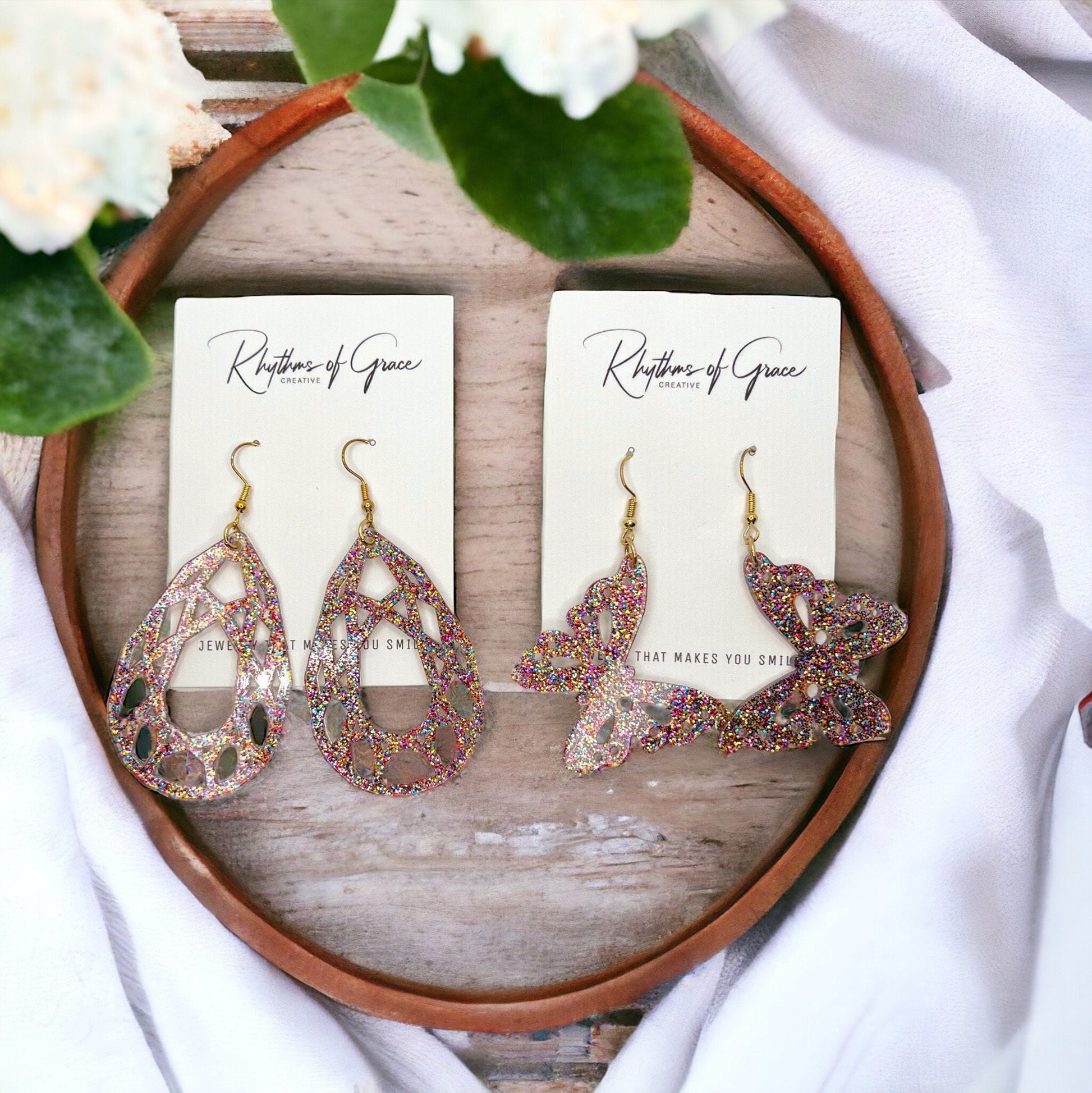 Enchanting Pink Glitter Earrings - Perfect Everyday Sparkle - Rhythms of Grace Creative