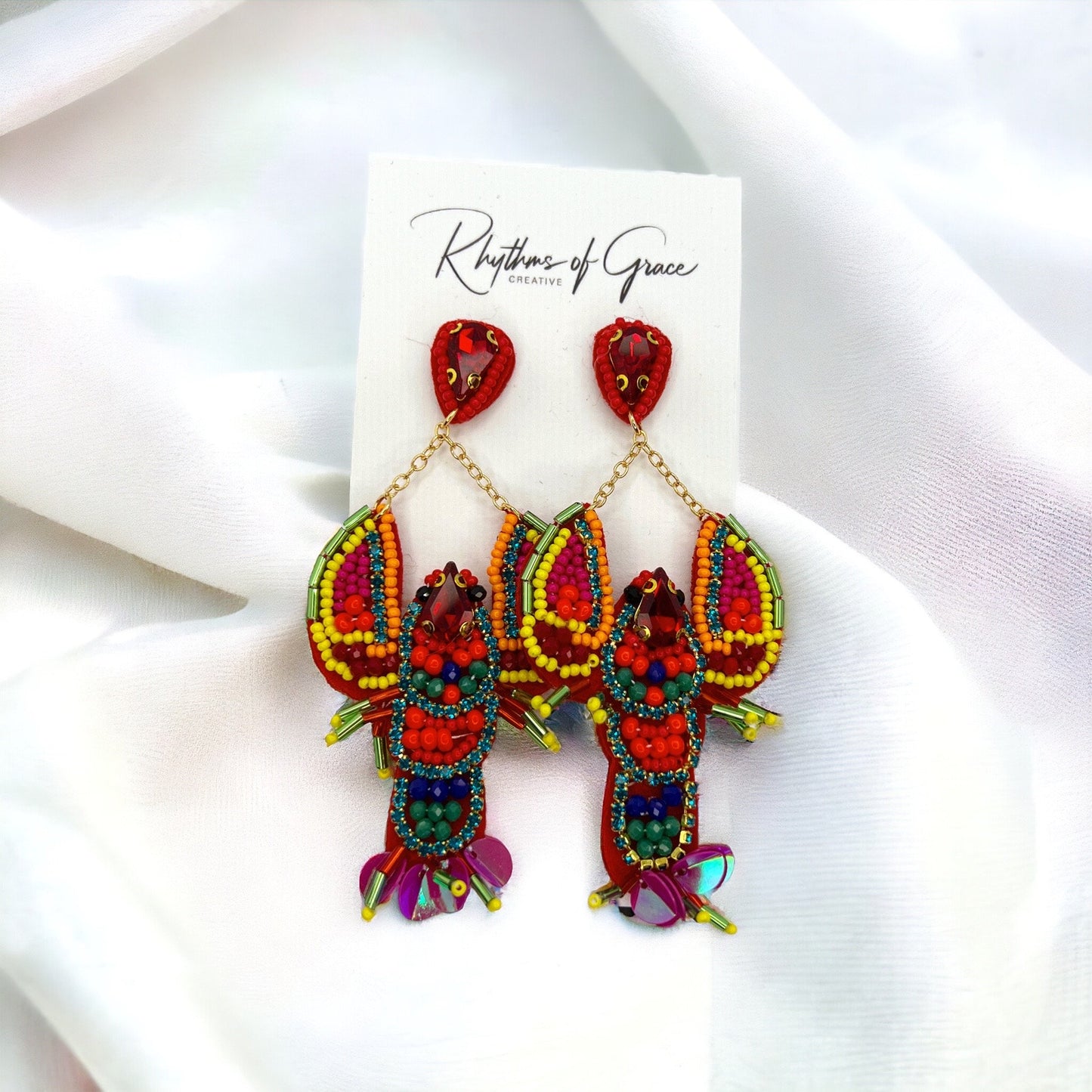 Cajun Charm: Whimsical Beaded Crawfish Earrings for Everyday Fun! 🦞 - Rhythms of Grace Creative