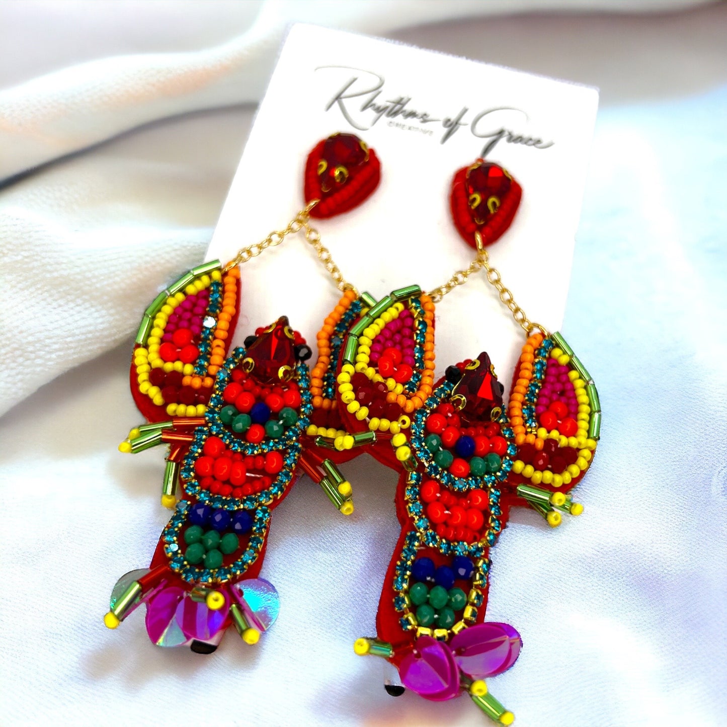 Cajun Charm: Whimsical Beaded Crawfish Earrings for Everyday Fun! 🦞 - Rhythms of Grace Creative